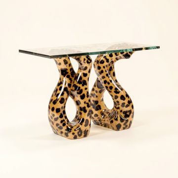 Kristopher Royal Cheetahs Sculptural Glass Topped Console Table (synthetic illustration; no displayed measurements)