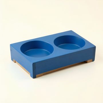 Spruce Arc Pet Feeding Stand With Two Plain Empty Bowls - Blue (synthetic illustration; no displayed measurements)