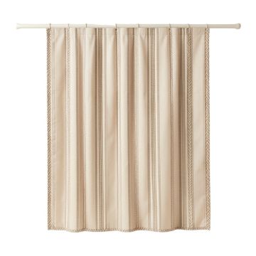 Shore Edge Shower Curtain Hanging Flat From A Plain Rod - Beige