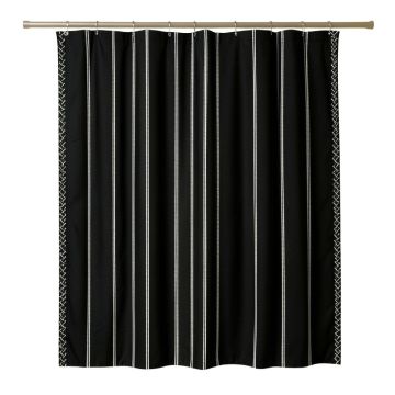 Spruce Crossing Shower Curtain Hanging Flat From A Plain Rod - Black