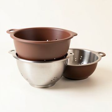 Kraus Kore Stainless Steel 3 Piece Colander Set (synthetic illustration; no displayed measurements)