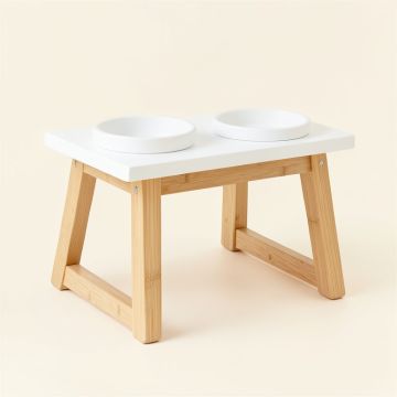 Hill Bridge Pet Feeding Stand With Two Plain Empty Bowls - White (synthetic illustration; no displayed measurements)