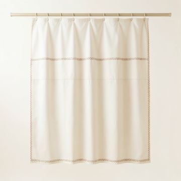 Laurel Edge Shower Curtain Hanging Flat From A Plain Rod - Ivory (synthetic illustration; no displayed measurements)