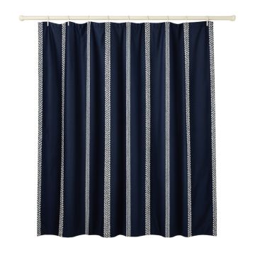 Harbor Dale Shower Curtain Hanging Flat From A Plain Rod - Navy