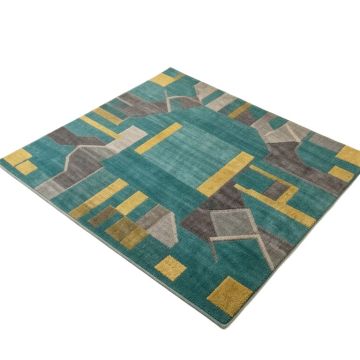 Ruby Dede Mid-Century Modern Geometric Teal Blue/Gray/Gold Area Rug