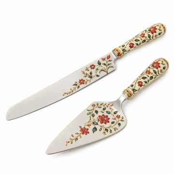Alleya The Mughal Zahri Hand-Painted Cake 2 Piece Cake Serving Set