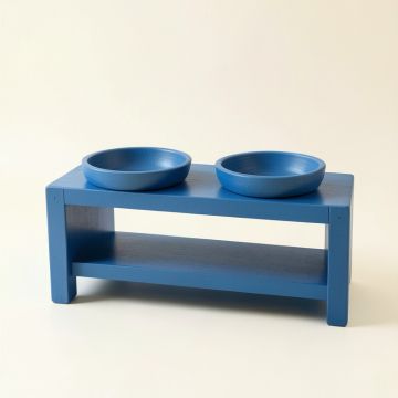 Pine Bend Pet Feeding Stand With Two Plain Empty Bowls - Blue (synthetic illustration; no displayed measurements)