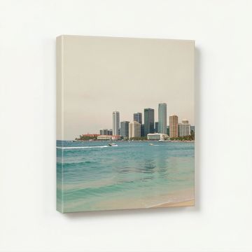 Skyline Series : Honolulu , Hawaii , Usa On Beige Painting Print On Wrapped Canvas (synthetic illustration; no displayed measurements)