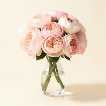 Blush Real Touch Peony Floral Arrangement In Clear Glass Vase (synthetic illustration; no displayed measurements)