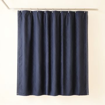 Alder Canyon Shower Curtain Hanging Flat From A Plain Rod - Navy (synthetic illustration; no displayed measurements)