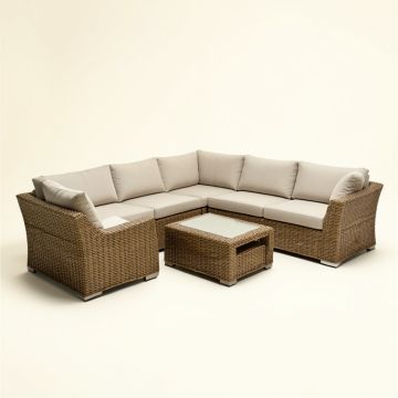 Merlin Outdoor Furniture 7 Piece Rattan Sectional Seating Group With Cushions (synthetic illustration; no displayed measurements)