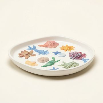 Sea And Shore Marine Life Small Stoneware Serving Tray (synthetic illustration; no displayed measurements)