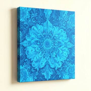 Bright Blue Fractal Floral Pattern Graphic Art On Wrapped Canvas (synthetic illustration; no displayed measurements)