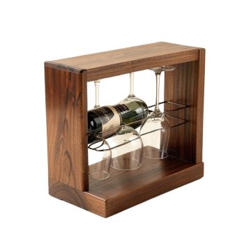 Selman 4 Bottle Solid Wood Tabletop Wine Bottle & Glass Rack In Torched Brown