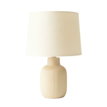 Oak Arc Table Lamp With A Plain Fabric Shade - Cream