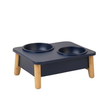 Ridge Falls Pet Feeding Stand With Two Plain Empty Bowls - Navy