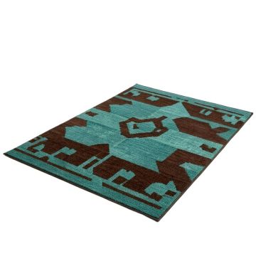 Bridgeton Geometric Hand Hooked Teal/Dark Brown Indoor / Outdoor Area Rug