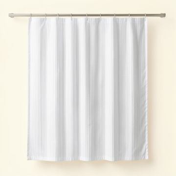 Dune Bluff Shower Curtain Hanging Flat From A Plain Rod - White (synthetic illustration; no displayed measurements)