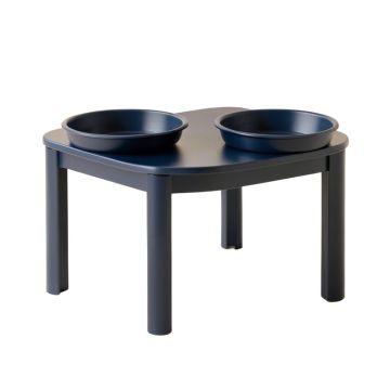 Willow Branch Pet Feeding Stand With Two Plain Empty Bowls - Navy
