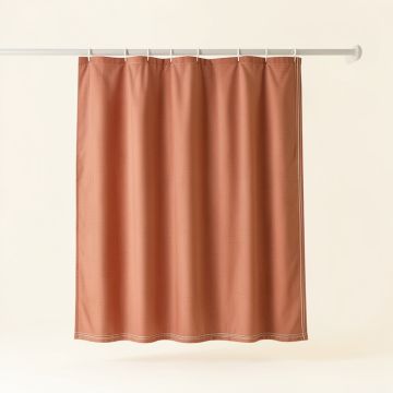 Dune Crossing Shower Curtain Hanging Flat From A Plain Rod - Terracotta (synthetic illustration; no displayed measurements)