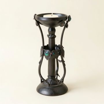 Triple Peacock Bloom Tall Iron Candlelabra (synthetic illustration; no displayed measurements)