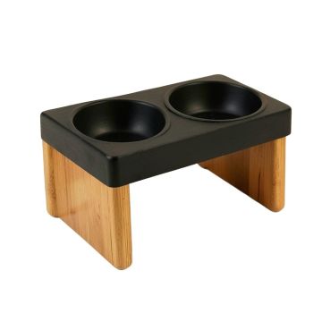 Oak Bridge Pet Feeding Stand With Two Plain Empty Bowls - Black
