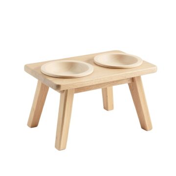 Meadow Crossing Pet Feeding Stand With Two Plain Empty Bowls - Beige
