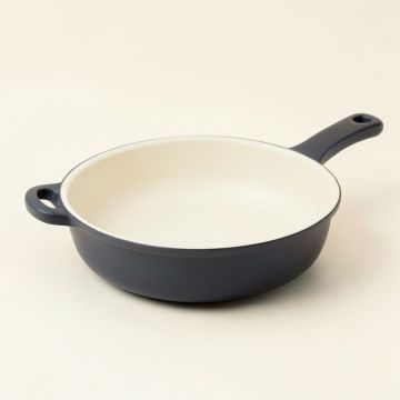 Ayesha Curry Home Collection 12 '' Porcelain Enamel Nonstick Covered Deep Skillet With Helper Handle (synthetic illustration; no displayed measurements)