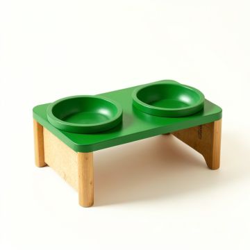 Lake Bend Pet Feeding Stand With Two Plain Empty Bowls - Green (synthetic illustration; no displayed measurements)