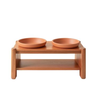 Dune Branch Pet Feeding Stand With Two Plain Empty Bowls - Terracotta