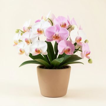 Faux Orchid Floral Arrangement In Planter (synthetic illustration; no displayed measurements)