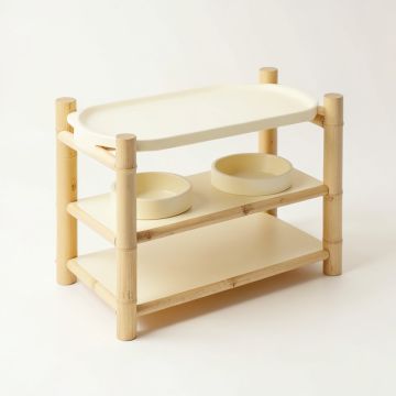 Slate Bridge Pet Feeding Stand With Two Plain Empty Bowls - Cream (synthetic illustration; no displayed measurements)