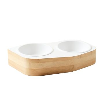 Willow Crossing Pet Feeding Stand With Two Plain Empty Bowls - White