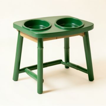 Sage Arc Pet Feeding Stand With Two Plain Empty Bowls (synthetic illustration; no displayed measurements)