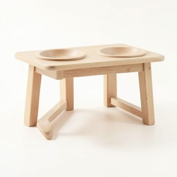 Clay Bridge Pet Feeding Stand With Two Plain Empty Bowls - Beige (synthetic illustration; no displayed measurements)