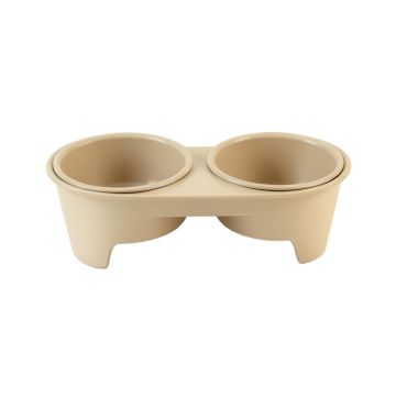 Juniper Branch Pet Feeding Stand With Two Plain Empty Bowls - Beige