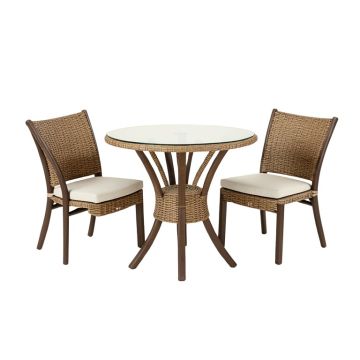 Striegel 3-Piece All-Weather Patio Acapulco Bistro Furniture Set W/ Rope , Glass Top Table