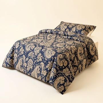 Navy Reversible Paisley Cotton Comforter Set (synthetic illustration; no displayed measurements)