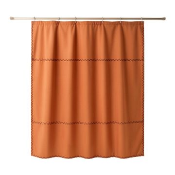 Aspen Falls Shower Curtain Hanging Flat From A Plain Rod - Terracotta