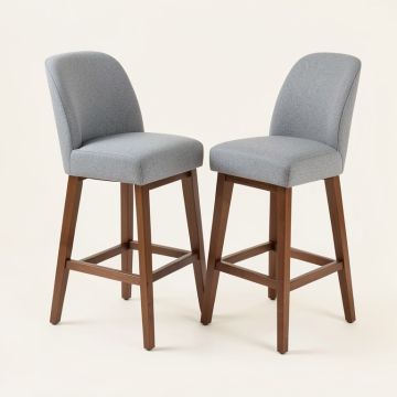 Quinton Set Of 2 Fabric Barstools Nail Head Trim Counter Height Dining Side Chairs Grey (synthetic illustration; no displayed measurements)