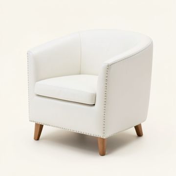 Coolmore Accent Barrel Chair Living Room Chair With Nailheads And Solid Wood Legs White Pu Leather (synthetic illustration; no displayed measurements)