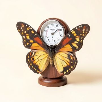 Mosaic Butterfly Poly Resin Clock With Thermometer (synthetic illustration; no displayed measurements)