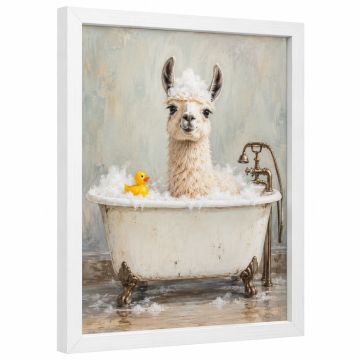 Llama In A Vintage Bathtub With Rubber Ducky By Amy Peterson - Graphic Art Print