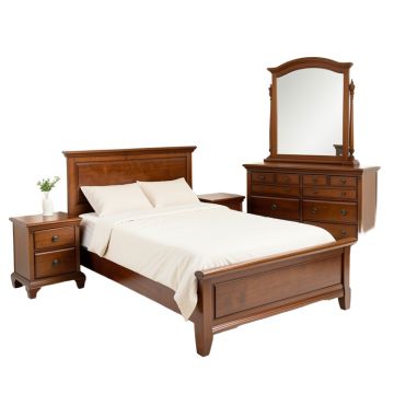 Classic Rich Brown 6 Pieces Twin Bedroom Set ( Twin Bed + Nightstand * 2+ Dresser + Chest + Mirror )