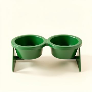 Moss Branch Pet Feeding Stand With Two Plain Empty Bowls - Green (synthetic illustration; no displayed measurements)
