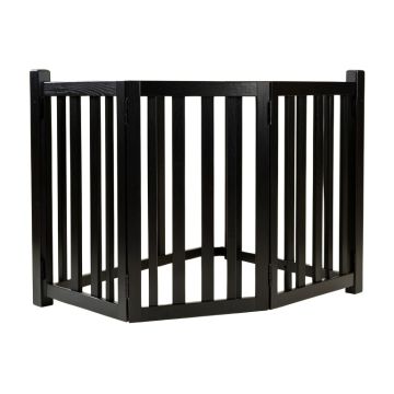 3 Panel 36 Inch Freestanding Foldable Pet Gate , Wooden Free Standing Pet Gate For Dogs , Black