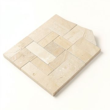 Oriental Sculpture Herringbone 1 '' X 3 '' Marble Mosaic Tile In Beige (synthetic illustration; no displayed measurements)