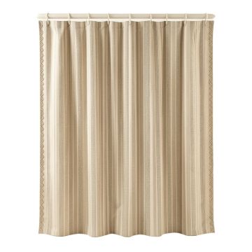 Birch Dell Shower Curtain Hanging Flat From A Plain Rod - Beige