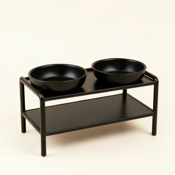 Heath Arc Pet Feeding Stand With Two Plain Empty Bowls (synthetic illustration; no displayed measurements)