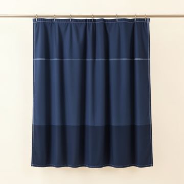 Birch Brook Shower Curtain Hanging Flat From A Plain Rod - Navy (synthetic illustration; no displayed measurements)